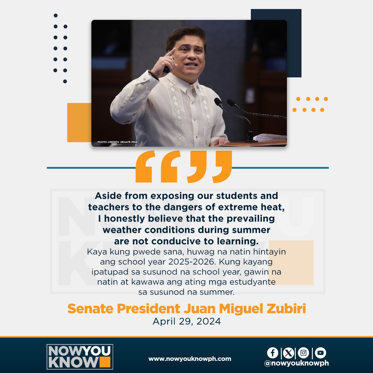 Senate President Juan Miguel Zubiri on Monday suggested the immediate return to the June to March academic calendar next school year (SY) 2024-2025. READ: tinyurl.com/4accabju 📰Inquirer.net
