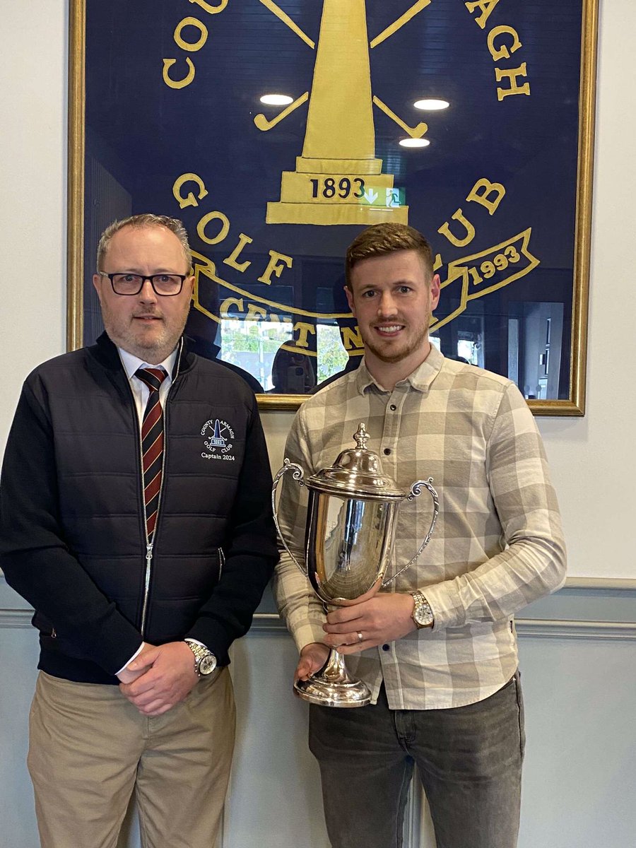 @ArmaghCo Club Captain, Neil Cromwell pictured with Robert Dodds the winner of the 2024 C. P. MCNabb Trophy. Sponsored by Digby' Restaurant OVERALL RESULT: 1st Robert Dodds 33pts 2nd Jason Yau 33pts Gross: Shea Smyth
