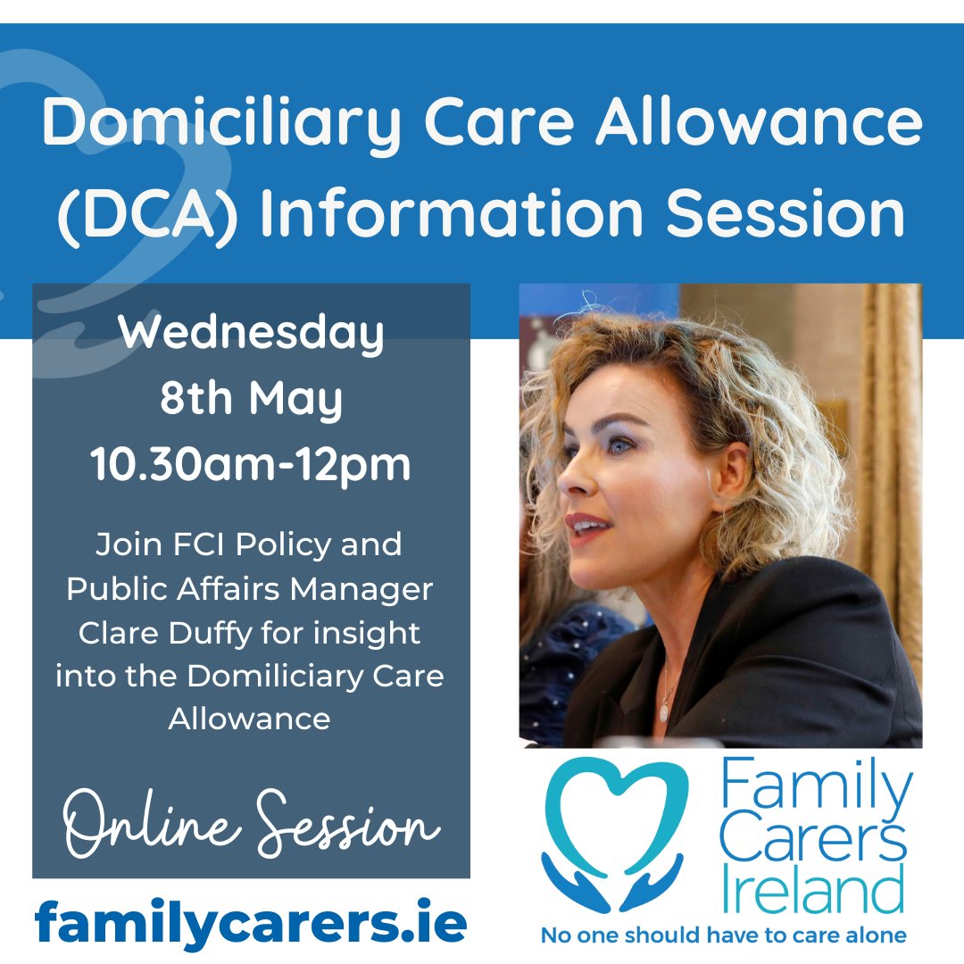 Clare Duffy is back with us online on Wednesday 8th May at 10.30am for a session detailing the Domiciliary Care Allowance and answering your questions about it. Register today at eventbrite.ie/e/885485951317
