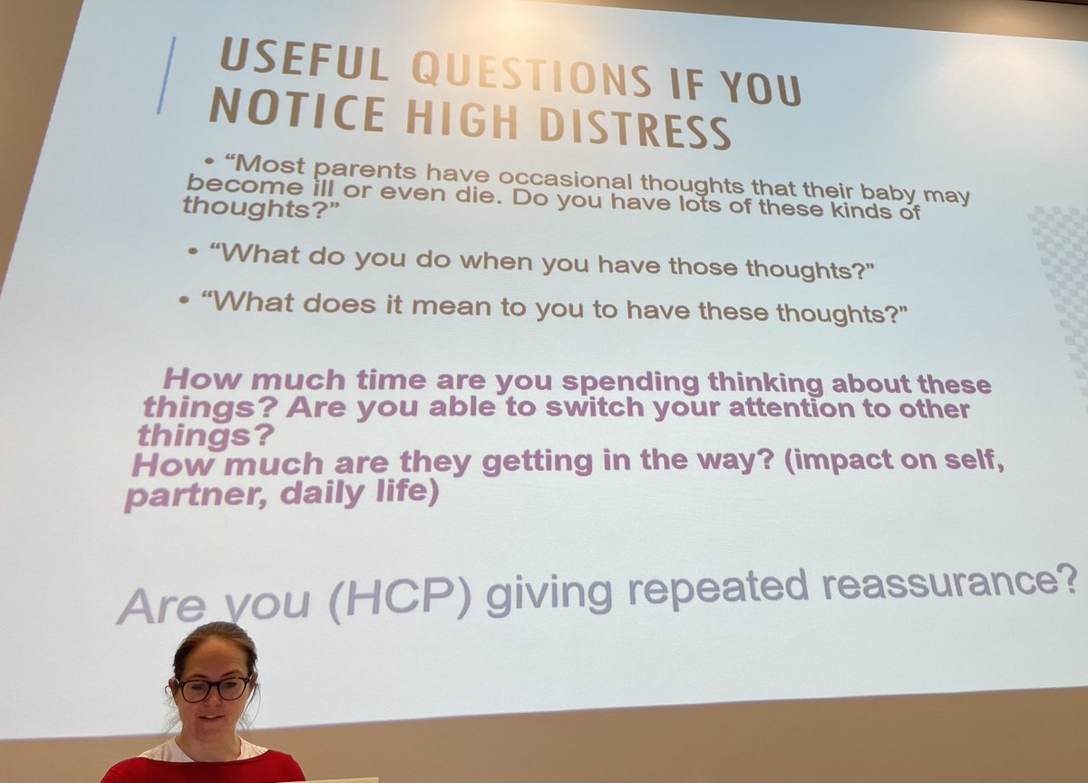 Great start to #SELMMHAW conference Hearing from @maternalocd patron @DrFionaCh discussing maternal OCD Intrusive thoughts are common for all parenting. Worry of harm. Mat OCD can get stuck in a circle of worry. Much more common postnatally What to say…
