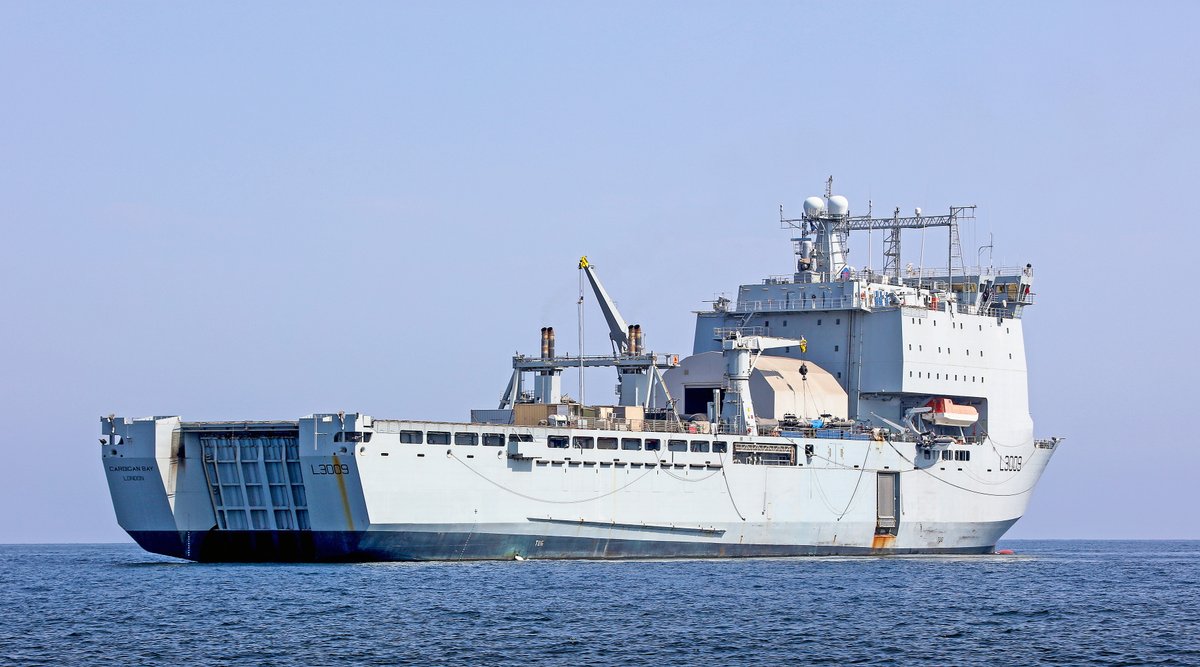 .@RFACardiganBay has sailed from Cyprus and has now arrived off the coast of Gaza to support the construction of an 1,800-foot pier, along with a floating RoRo facility situated about three miles off the coast. Cardigan Bay is the command ship and will provide accommodation for