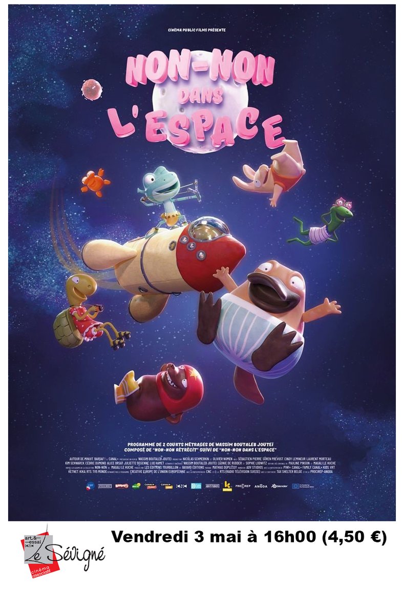 Vendredi 3 mai à 16h00 au Cinéma Le Sévigné : 
NON-NON DANS L’ESPACE – VF - 0h52 – 4,50 € - À partir de 3 ans
De Wassim Boutaleb Joutei
#lesevigne #Cinema #film   #nonnon #nonnondanslespace #filmjeunepublic #filmpourenfants  #filmdanimation