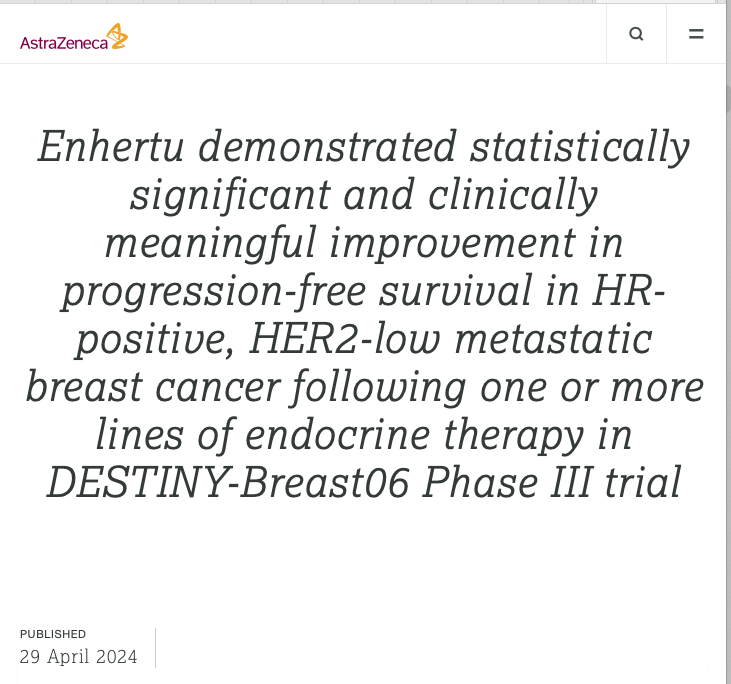 NEWS FROM INDUSTRY Results from the DESTINY-Breast06 trial indicate that trastuzumab deruxtecan🧪could become a new standard of care for #HER2 -low 🧬and HER2-ultralow metastatic #BreastCancer patients ➡️showing significant PFS improvements 📈over standard chemotherapy after