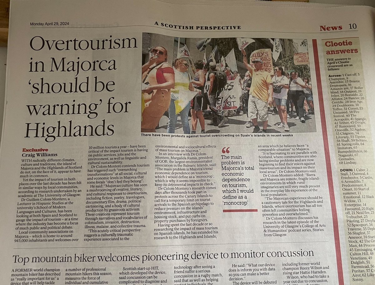 Delighted to share my research on the shared impacts of tourism in Majorca and the Highlands & Islands! - Article in @heraldscotland ➡️ heraldscotland.com/news/24281499.… - News story at @UofGlasgow ➡️ gla.ac.uk/news/headline_… - Podcast interview by @dr_ciakate ➡️ gla.ac.uk/colleges/arts/…