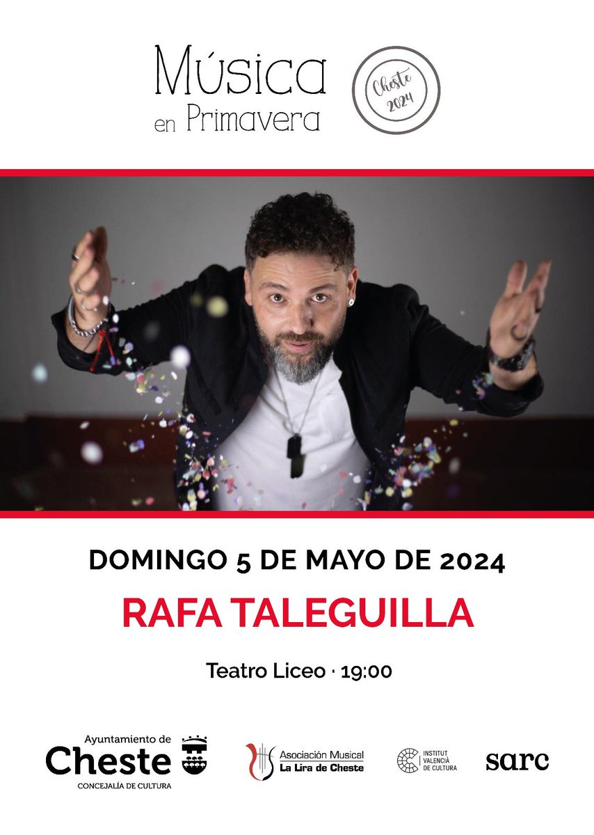 ‼️Rafa Taleguilla en CHESTE‼️ 🗓 5 de Mayo de 2024 🕗 19:00 horas 📍 Teatro Liceo (Cheste, Valencia) 🎫 ENTRADA LIBRE