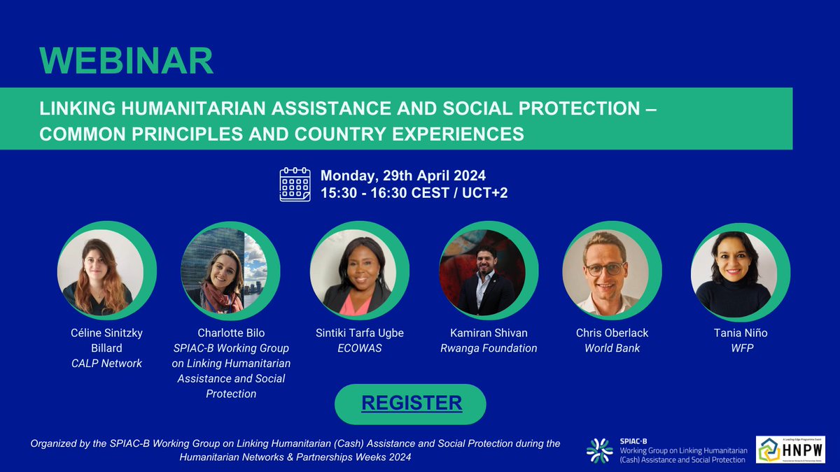 Happening today at 15:30 (CEST). Our event will feature examples of linking humanitarian assistance and social protection from Colombia, Iraq, Somalia, and the Western African Region. You can still register to join the discussion: uni.cf/3QakqGr #HNPW24