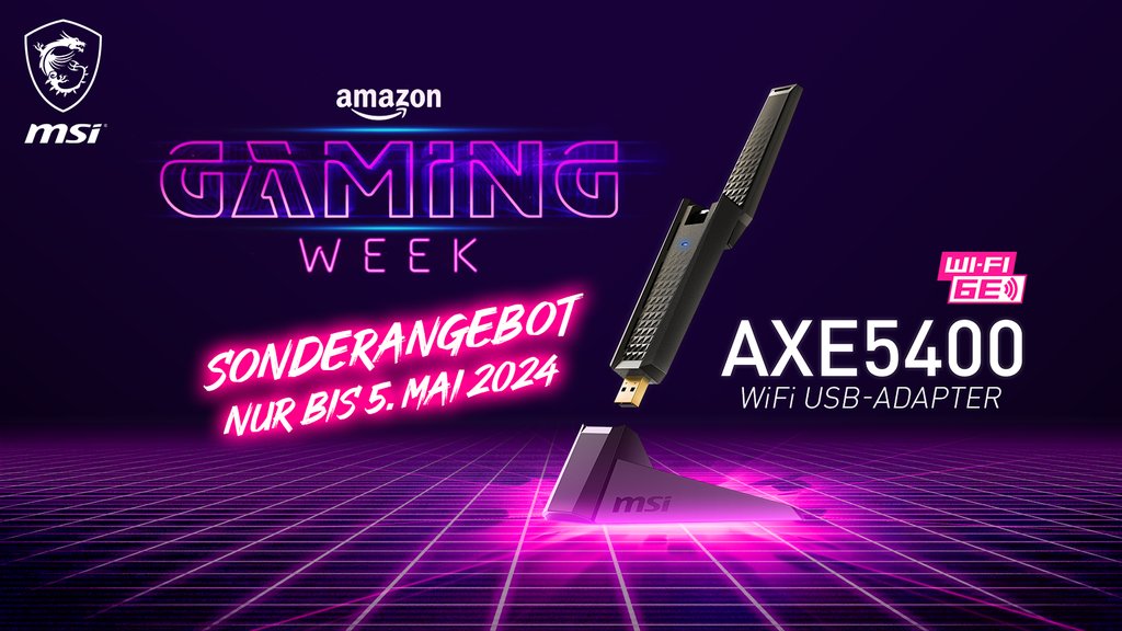 Ultra-schnelles WLAN in WiFi 6E Geschwindigkeit mit unserem AMAZON GAMING WEEK-Angebot für den AXE5400 WiFi USB-Adapter ⚡⚡⚡ 📶 >> msi.gm/S8EC208C