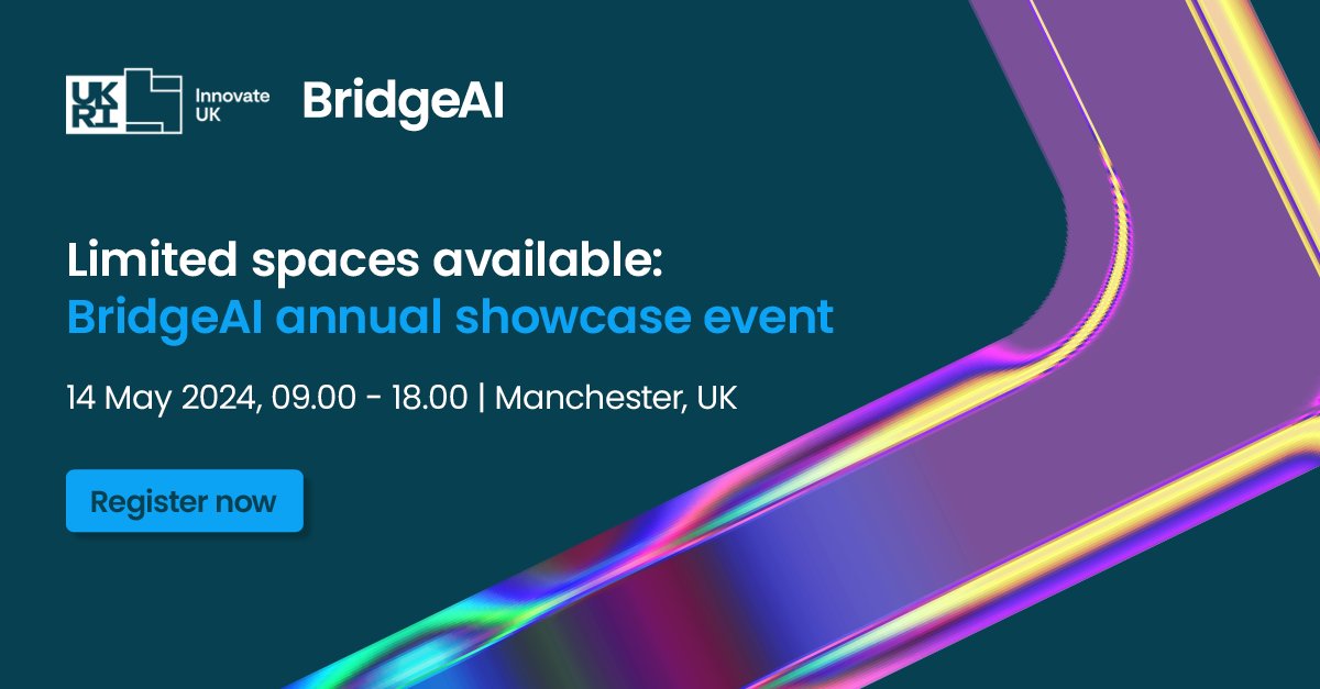 ⏳ Don't miss out on the exclusive @innovateuk #BridgeAI annual showcase in Manchester on May 14th! Join us to connect with industry leaders, gain insights into AI initiatives, and participate in adoption workshops. Reserve your spot now: iuk.ktn-uk.org/events/innovat… #BridgeAIOY