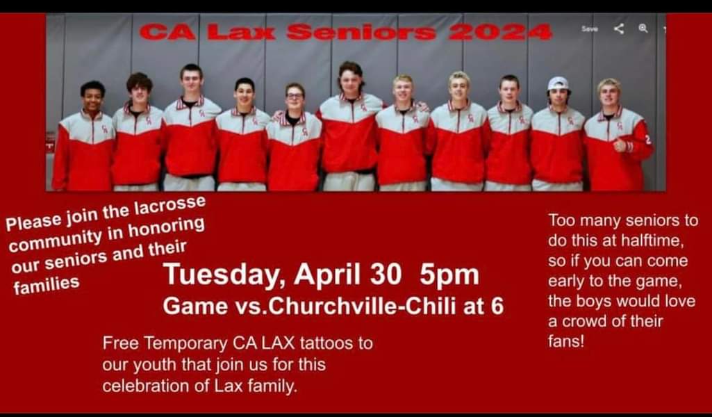 Senior Night is always a special night. Come on out and bring the little laxers out to honor our 13 seniors for all they have done for the program.
