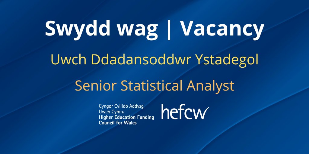 Hoffech chi fod yn gyfrifol am ddadansoddi data a datblygu modelau cyllido? Oes gennych chi ddiddordeb mewn bod yn arbenigwr ar ddata addysg uwch? Efallai bydd ein swydd wag newydd yn siwtio chi!⬇️ hefcw.ac.uk/cy/amdanom-ni/… Dyddiad cau: 19 Mai