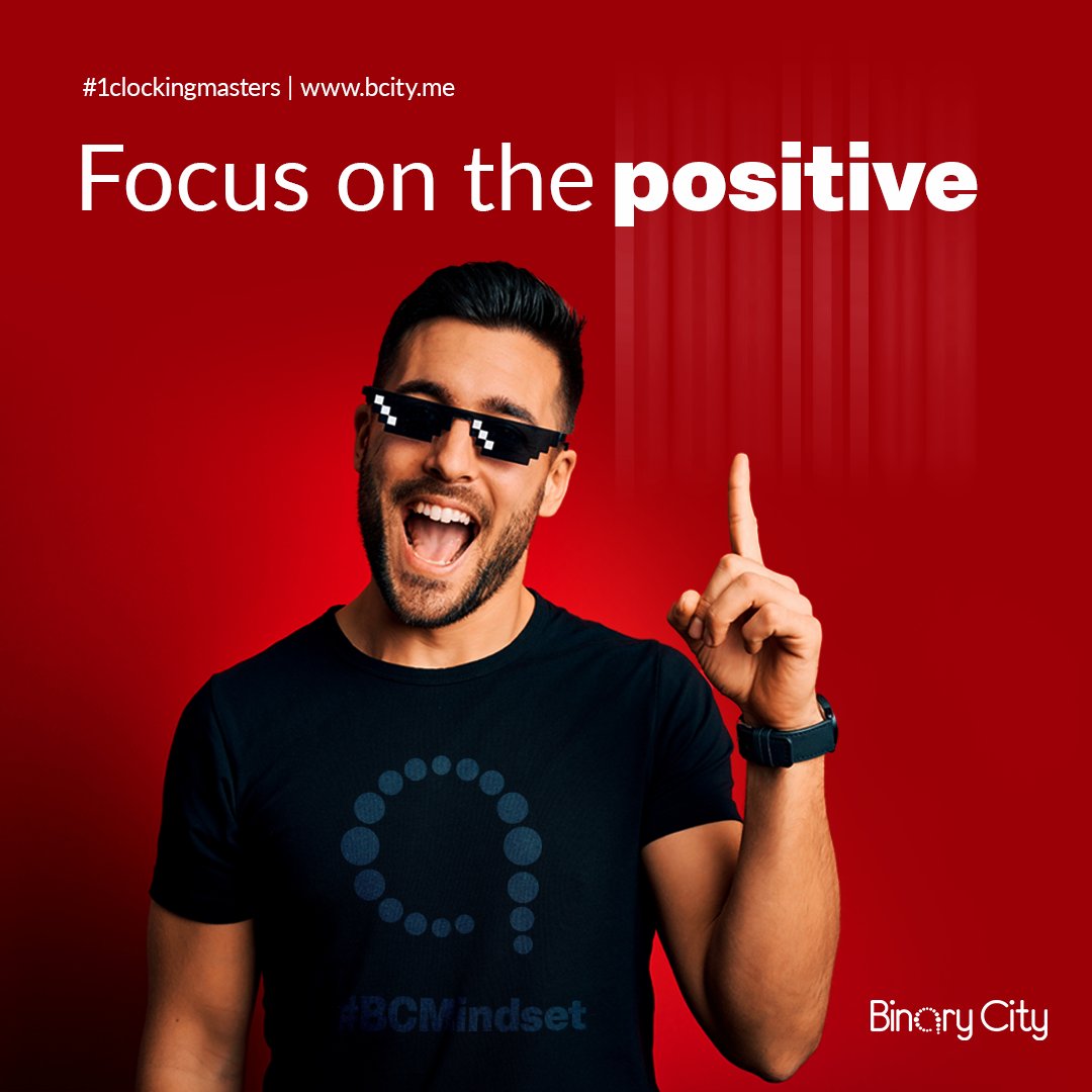 Avoid letting negativity distract you. Instead, focus on the positive. If you can envision a positive outcome and start working on it, you're already on the path to achieving it. Have a beautiful week friends. ❤️ #PositiveMindset #BCMindset #binarycity #1clockingmasters…
