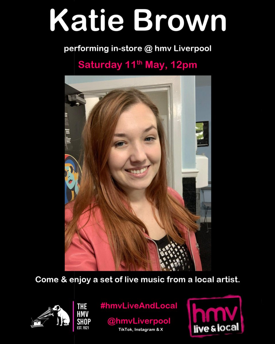 Join us Saturday 11th May to see Katie Brown perform live in-store 🎵

Always a pleasure to have Katie here to play, catch her on stage from 12pm & give her your support!

#hmvLiveAndLocal
#hmvLive
#Liverpool