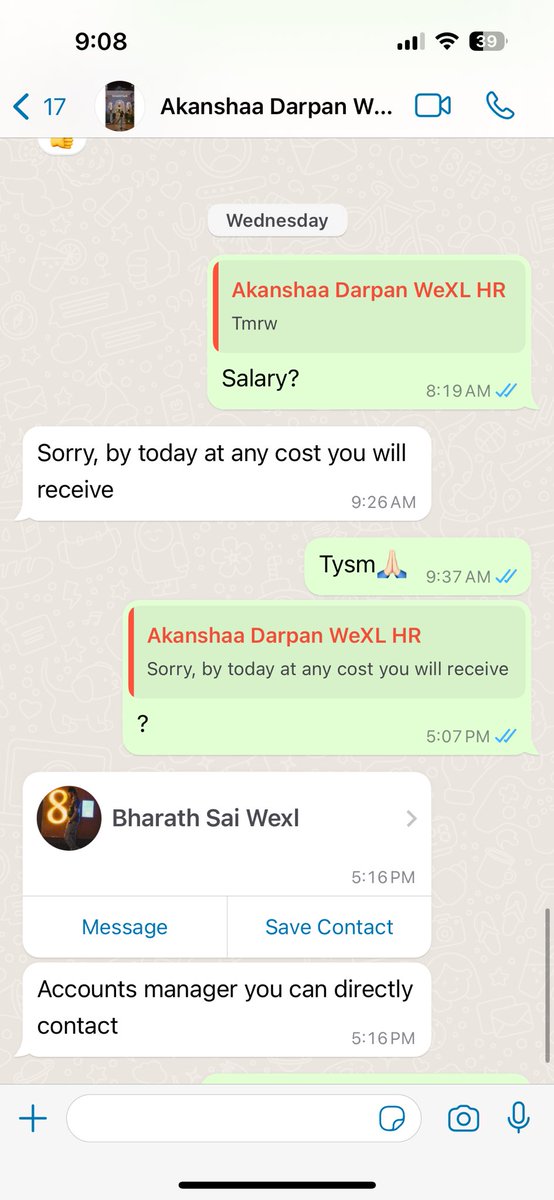 have worked for @WeXL39437335 for one month but dint received the salary, l have contacted HR she is saying that it will get credited from past 20 days and dint and the response from CEO is very rude he is not at all responding positively. Please help @labour_court