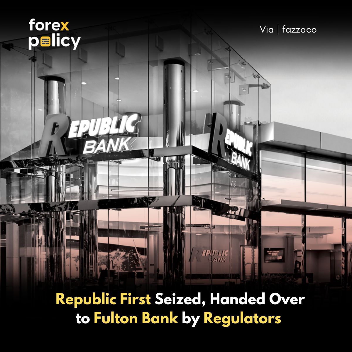 Regulators intervene, moving Republic First Bancorp to Fulton Bank, ensuring depositor safety. With $6B in assets, it's a major shift. Fulton Bank CEO Curt Myers looks forward to expanding in Philly. 

#BankingRescue #FDIC