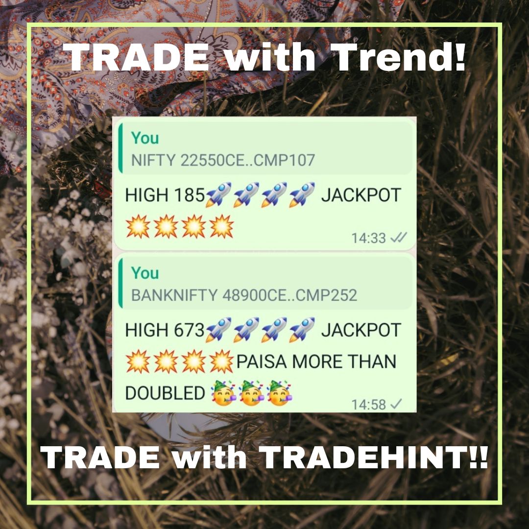 Trade with Mentor...you will not miss any money making opportunity.!!

Want to know more..?
Call or WhatsApp: 9511600639

#stockmarkets 
#shares 
#stocks
#shareMarket 
#trading 
#sharetrading 
#technofunda 
#optionstrading 
#options
 
#futures
#intraday
#investment
#sharemarket