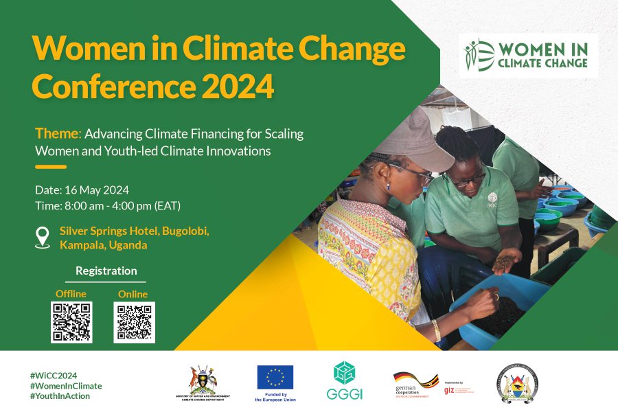 The countdown is on for the #WiCC2024! Join us in Kampala, Uganda, or through Zoom for the conference, where we'll explore the challenges & opportunities for women & youth in #greenentrepreneurship. Get ready to forge partnerships and drive #ClimateAction! #WomenInClimate