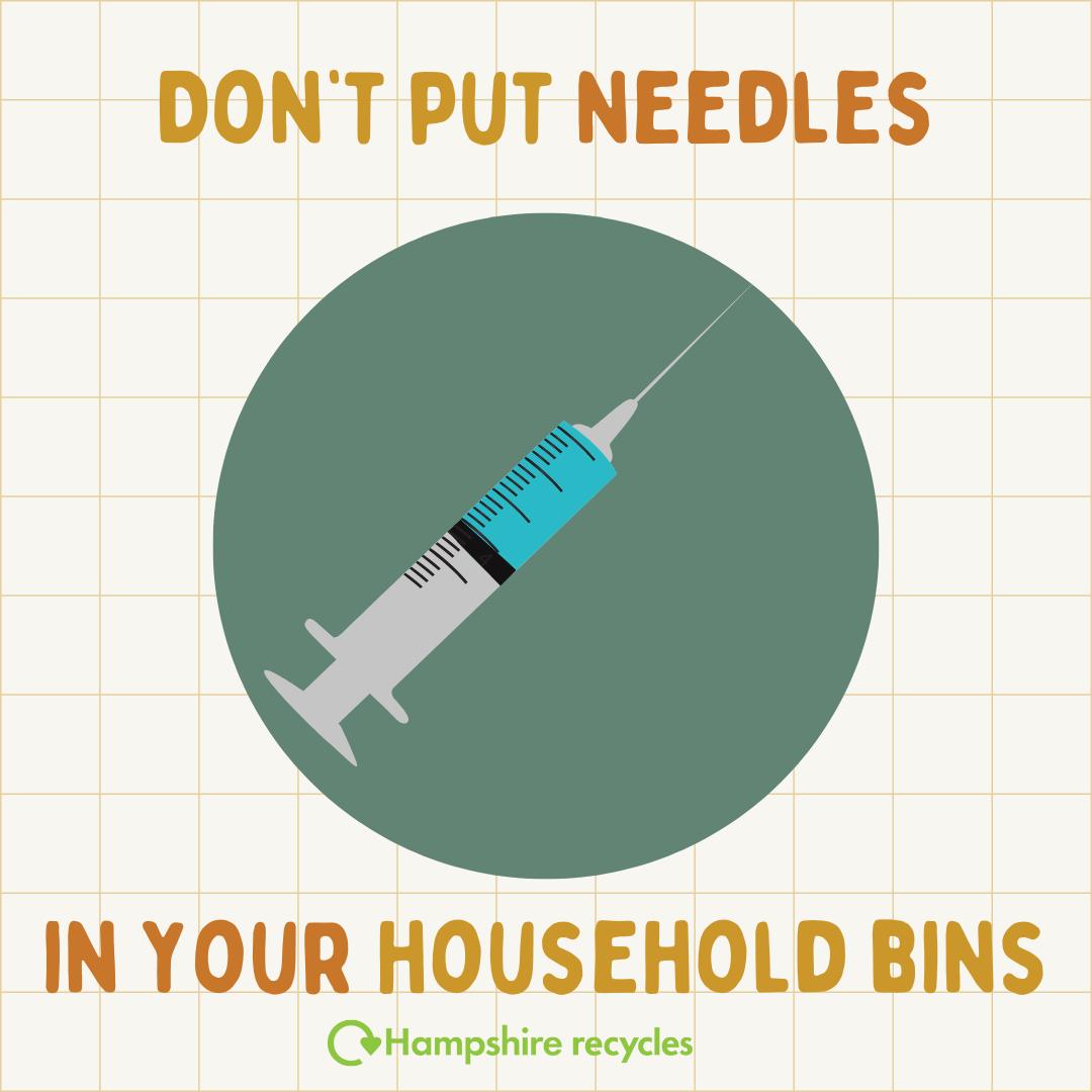 Please don't put needles or other sharp medical devices in your household bins. Sharps can injure collection crews and staff at recycling sites. If you are regularly using needles for treatment at home contact your GP for a clinical waste collection referral. #hampshirerecycles