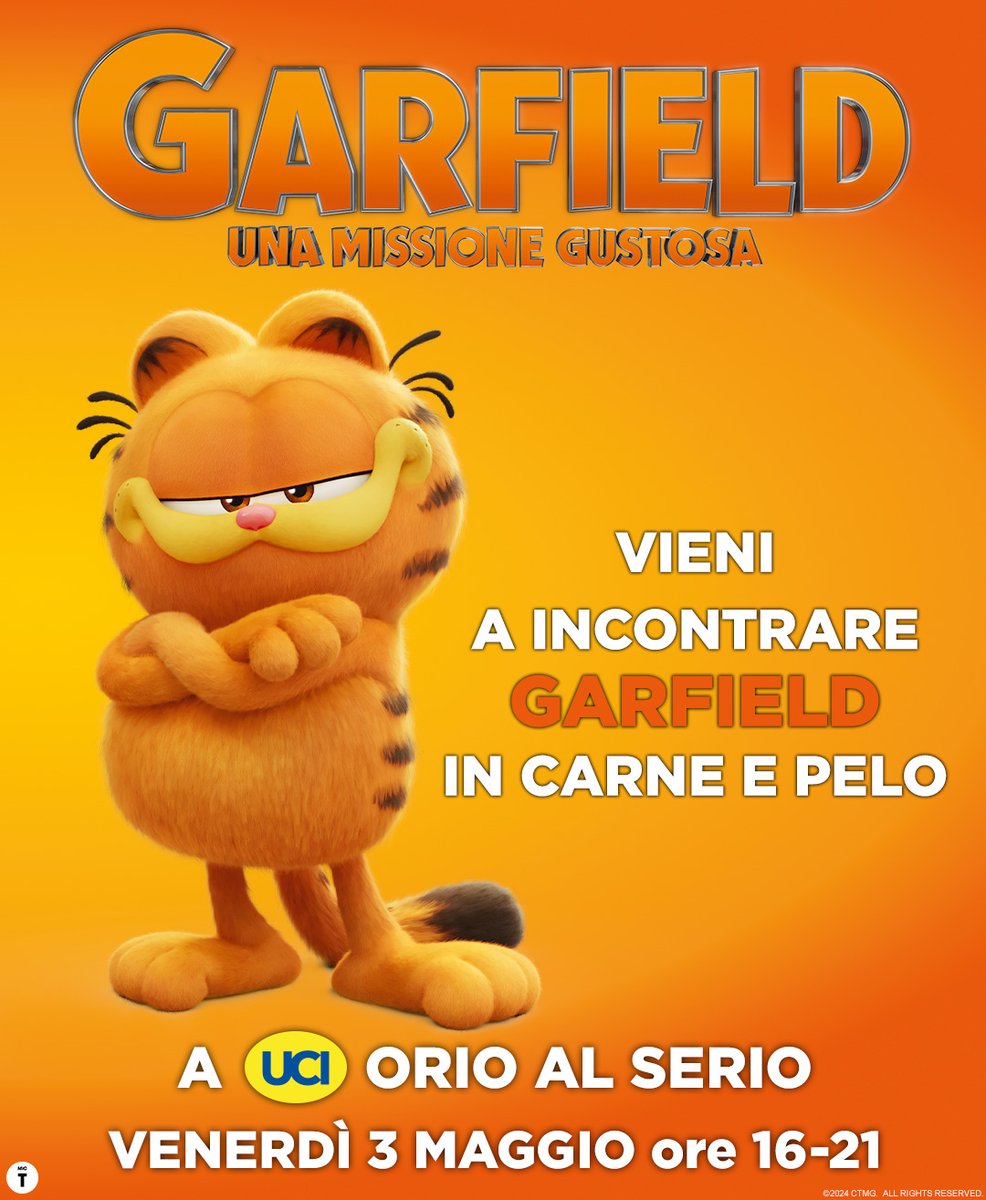 Vieni ad incontrare Garfield in carne e pelo! 🍕 Ad UCI Orio Al Serio il 3 maggio alle ore 16 fino alle ore 21 sarà presente il costume character di Garfield! Per intrattenere grandi e piccini. 🐈 🎟️ ucicinemas.it/film/2024/garf…