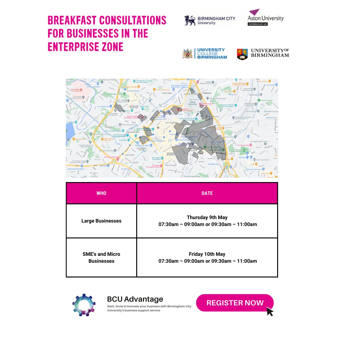 We want to hear from businesses based in the Birmingham Enterprize Zone to feed in our new graduate recruitment service. Join us for a consultation over breakfast! Register here: ow.ly/2B2Q50Rqo21  #BusinessConsultation #GraduateRecruitment #Birmingham