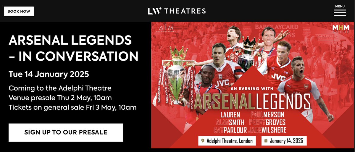We are so looking forward to this, 14th Jan at the Adelphi Theatre. On general sale Friday 3rd May. @PaulMerse @MHMMediaGroup @RealRomfordPele @9smudge @JackWilshere @Lauren12arsenal #perrygroves @GoldupsLane