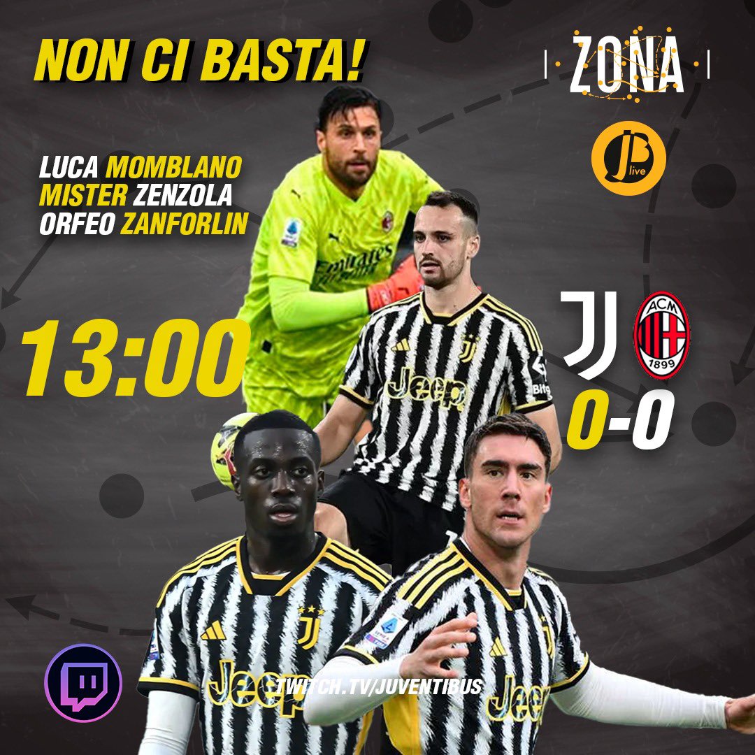 #JBZONA ☢️☢️ DIRETTA ORE 13.00 Meritavamo di vincerla… buttato un tempo… centrocampo modesto… gabbia su #Leao… finalmente #Chiesa… con tanti PERÒ… analisi w/slide @Fra_zz @MomblanOfficial @ZanforlinOrfeo ⚪️⚫️ SAREMO QUI 👉👉👉 twitch.tv/juventibus