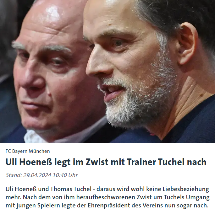 Hoeneß schadet mit seinen Aussagen dem FC Bayern massiv. Kritik an Tuchel ist sicherlich berechtigt, aber ihn ausgerechnet vorzuwerfen, dass er junge Spieler nicht weiterentwickeln will, ist fast lächerlich. Dass Hoeneß NOCH MEHR seine Meinung sagen will, ist ein Desaster.
