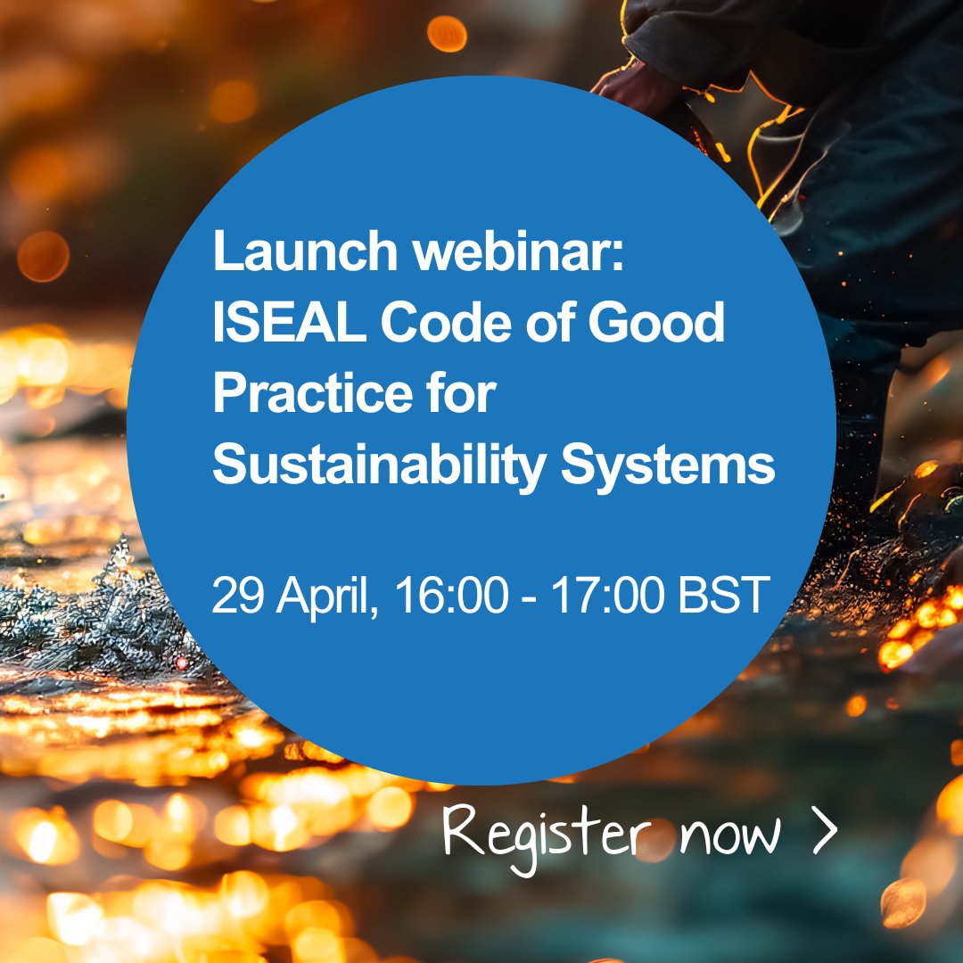 Don’t miss out on today’s launch webinar for the ISEAL Code! Learn about credible practice for market-based approaches, and why it matters in the context of delivering sustainability impacts. Join us at 16:00 BST today. Register > ow.ly/ZW5E50RqvMg