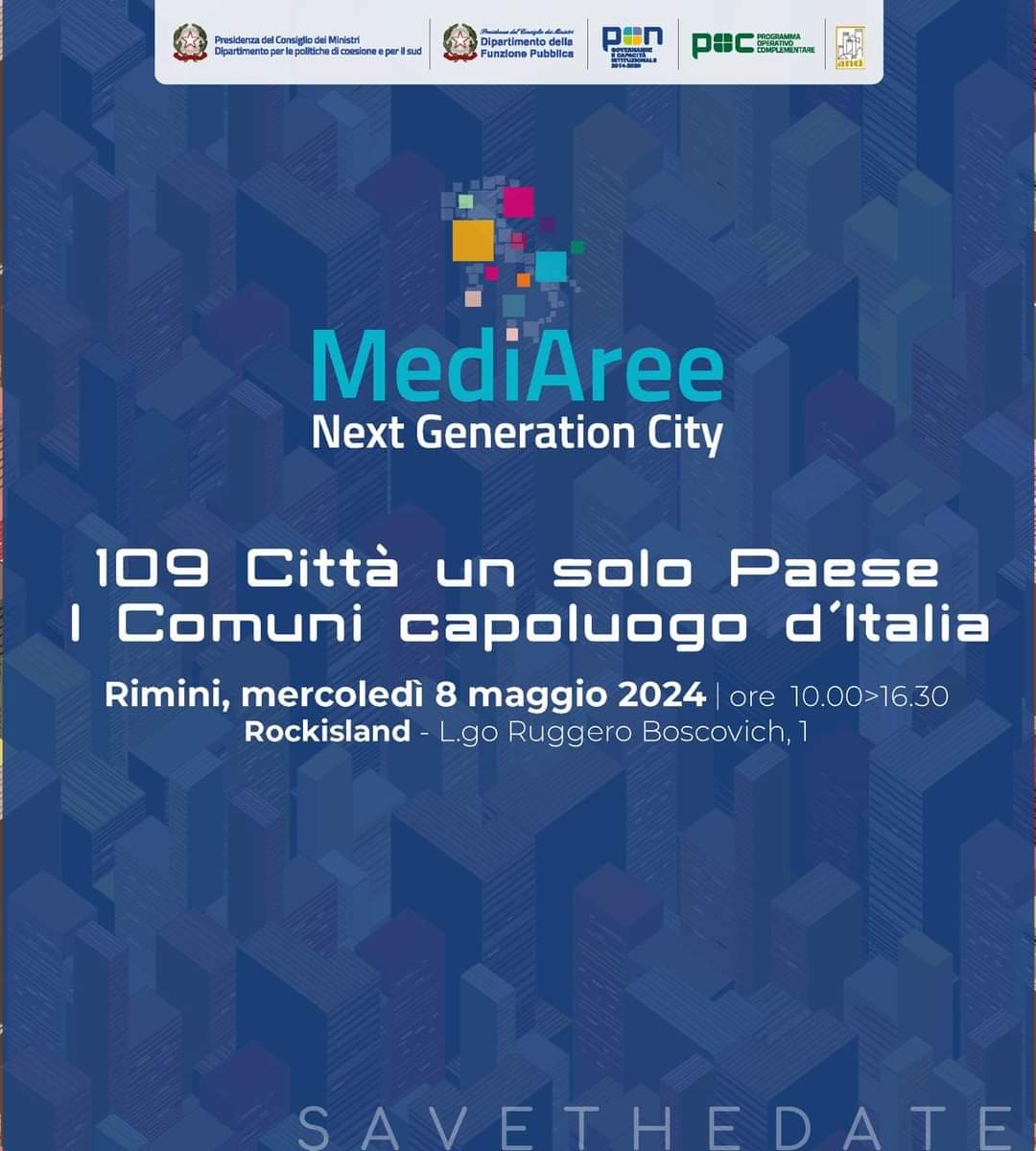 🔹 PROGETTO MEDIAREE 🔹 Ci attende un nuovo incontro del progetto Anci @MediAree_NGC: l'8 maggio ci vediamo a Rimini con “109 Città un solo Paese. I comuni capoluogo d’Italia”. 📌 Qui programma e iscrizioni > anci.it/109-citta-un-s…