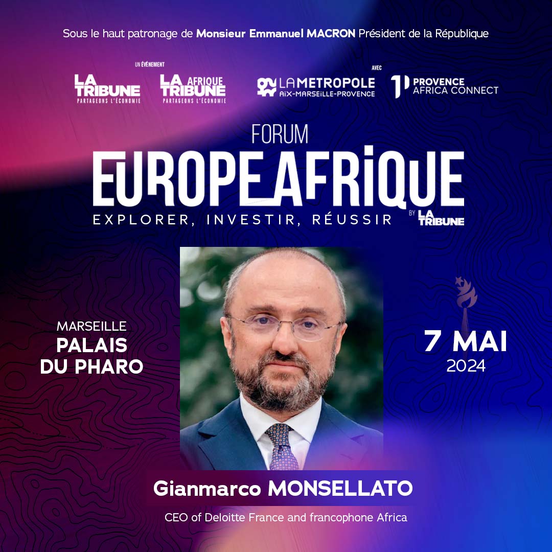 🌍.@G_Monsellato, CEO de @DeloitteFrance et Afrique francophone sera au #ForumEuropeAfrique le 7/05 au Palais du Pharo à #Marseille Rejoignez-nous pour une discussion enrichissante et des idées innovantes sur l'avenir de l'industrie en Afrique. 🌱✨ 👉🎫forum-europe-afrique.fr