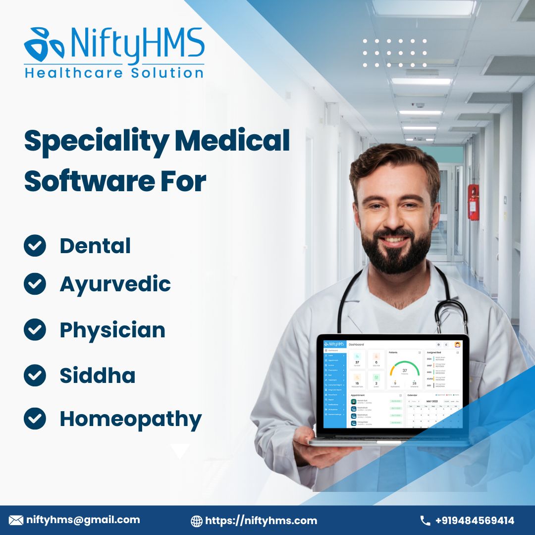 Discover NiftyHMS: Specialty medical software. Simplify your practice management & elevate patient care. 🌿💉🦷 

Read More: niftyhms.com

#MedicalSoftware #Ayurveda #DentalCare #SiddhaMedicine #Homeopathy #NiftyHMS #ai #aihealthcaresoftware #aihealthcaresystem