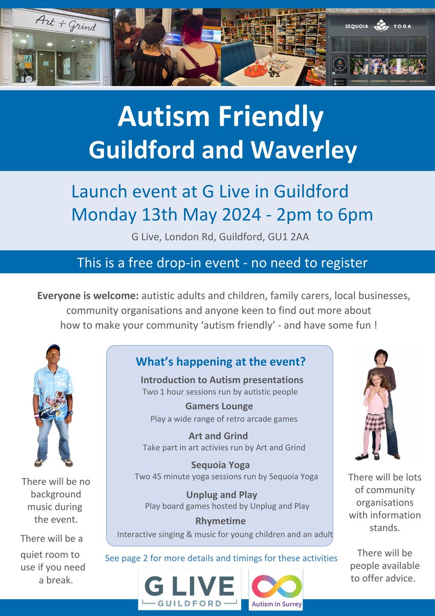 We are excited to be part of the Autism Friendly Guildford & Waverley Event on 13th May 2024 from 2pm till 6pm at G Live, London Road in Guildford. If you see our wonderful team please come and say hello 👋
