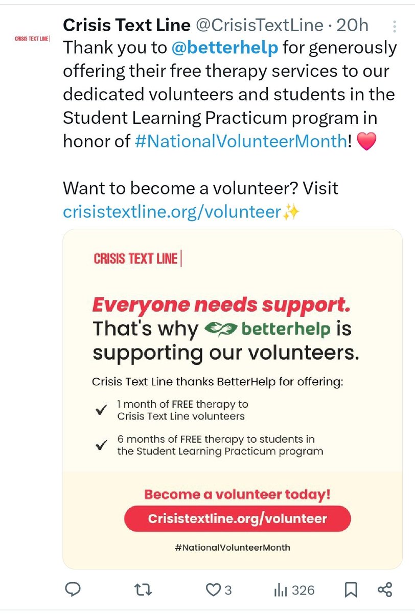 @holdspacefree @prof_standards @CQCProf @The_HCPC @gmcuk @BACP @UK_Counsellors Re: Free BetterHelp Therapy Do @BACP, US Crisis Text Line, UK Shout & BetterHelp have a data sharing arrangement? UK Shout is an affiliate of Crisis Text Line® crisistextline.uk. BACP is promoting 'text Shout to 85258' on it's resources pages bacp.co.uk/about-therapy/…