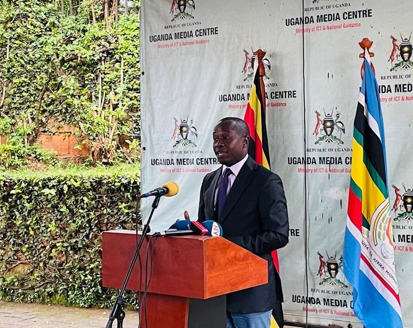 Hon. @OgwangOgwang, the Minister of State for Sports - @Educ_SportsUg, is addressing the media about the Kampala Marathon.