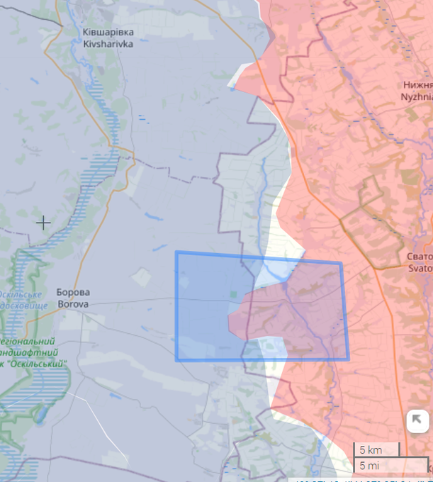 #Ukraine #Kupyansk #Russia RussArmee ist im 'Stillen' zehn Kilometer entlang der Landstraße von Svatove aus auf Pershotravneve vorgedrungen (FBEnemyLine). Ziel offenbar Borovka und die OskilBrücke. Alles 45 Kilometer südlich von Kupyansk.