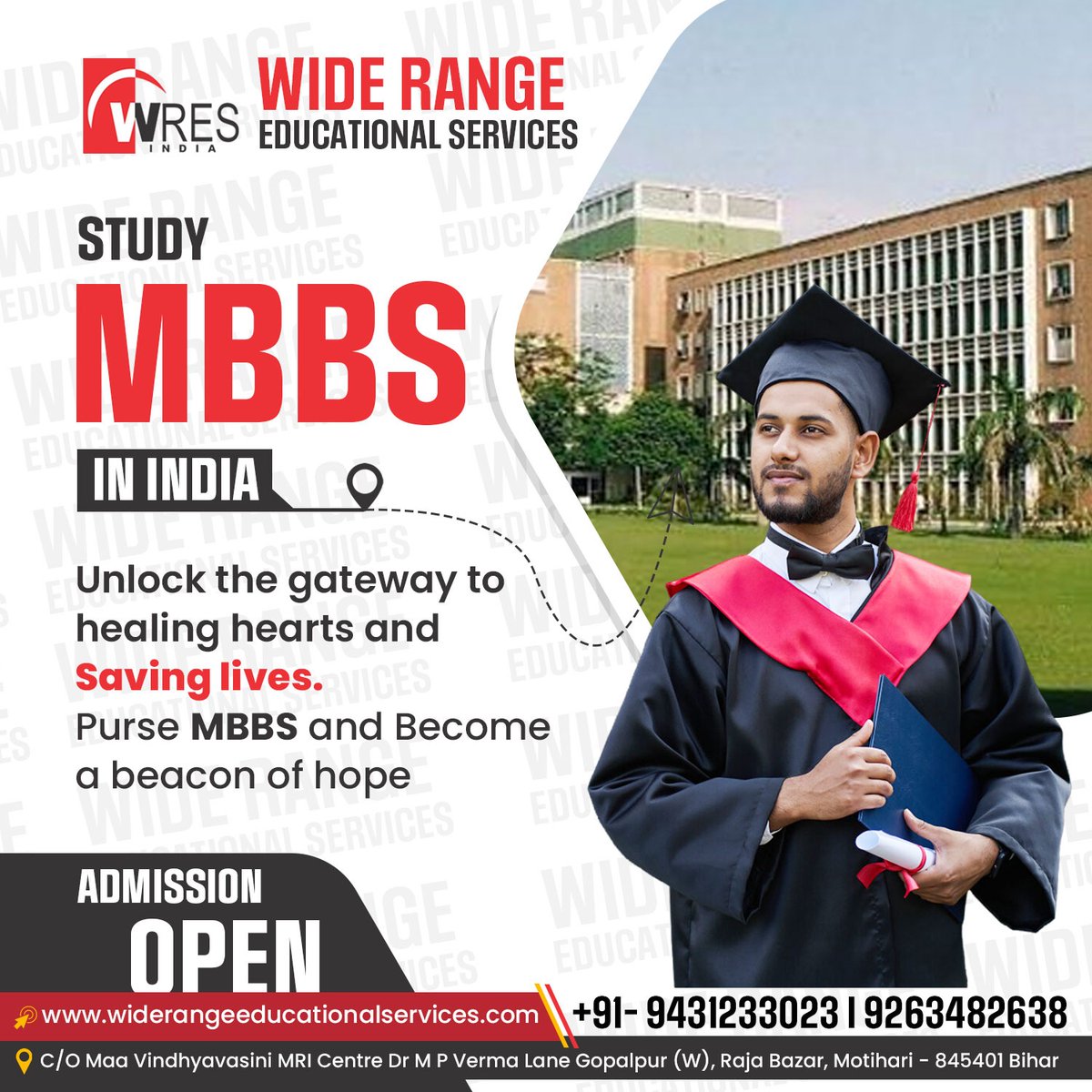 Ready to pursue your dream of studying MBBS in India? With Wide Range Educational Services by your side, your aspirations become possibilities!  
#widerange #educationalconsultancy #MBBSinIndia #EducationalServices #WideRangeEducation #BuildYourFuture #WideRangeConsultancy