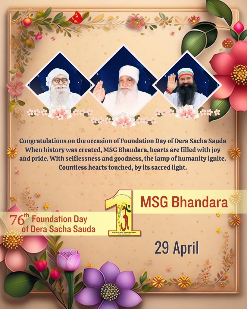 The historic day which marked a new chapter in the history of mankind,29th April 1948,when this spiritual college DSS came into existence and changed the lives of millions across the world.This pious ocassion is celebrated with welfare work #76YearsOfDeraSachaSauda
#SaintDrMSG