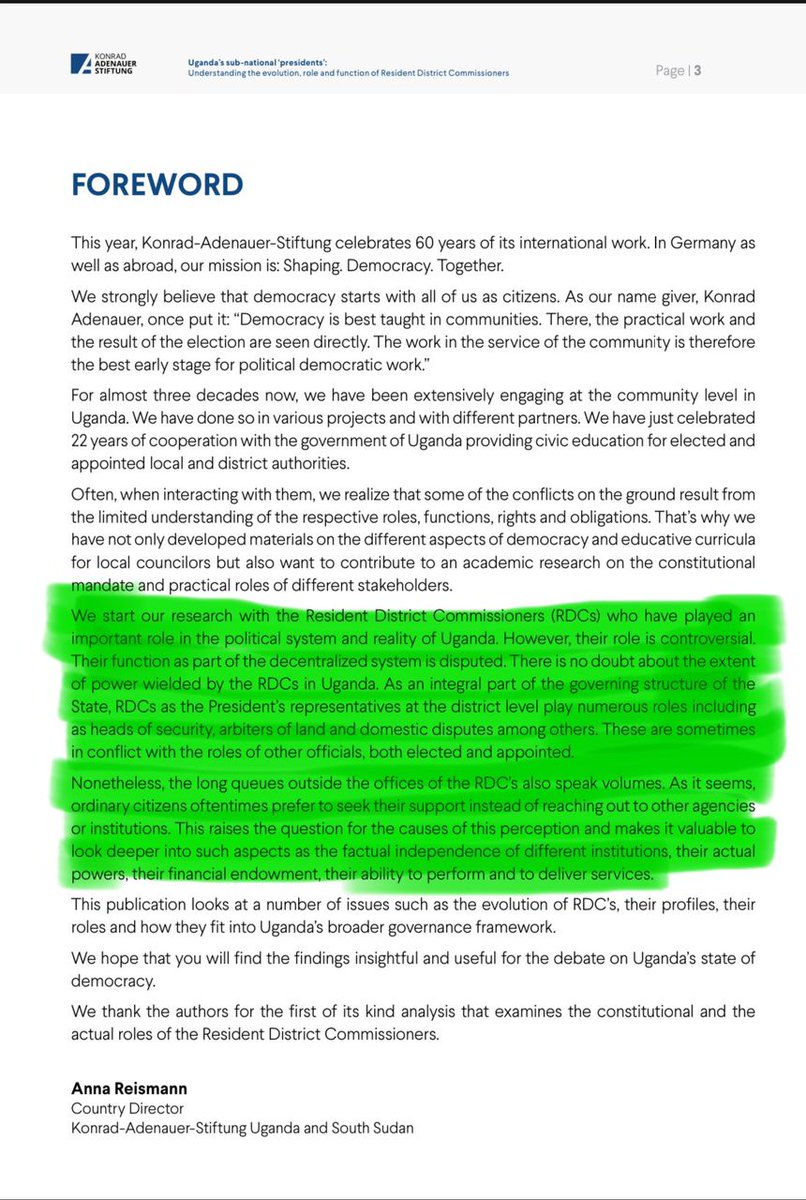 In the foreword of the publication, our Country Director @annareismann1 remarked that the role of RDCs in the political system of Uganda remains controversial despite their important contributions. Link to the full publication; shorturl.at/htIKN