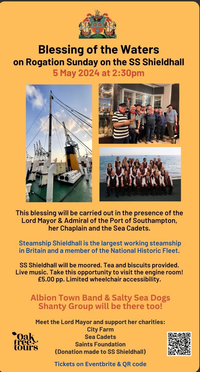 Just six days to go to our Blessing of the Solent waters event on SS Shieldhall. A chance to get on board the largest steamship in Britain and a member of the historic fleet. Get your ticket at eventbrite.co.uk/e/blessing-of-…