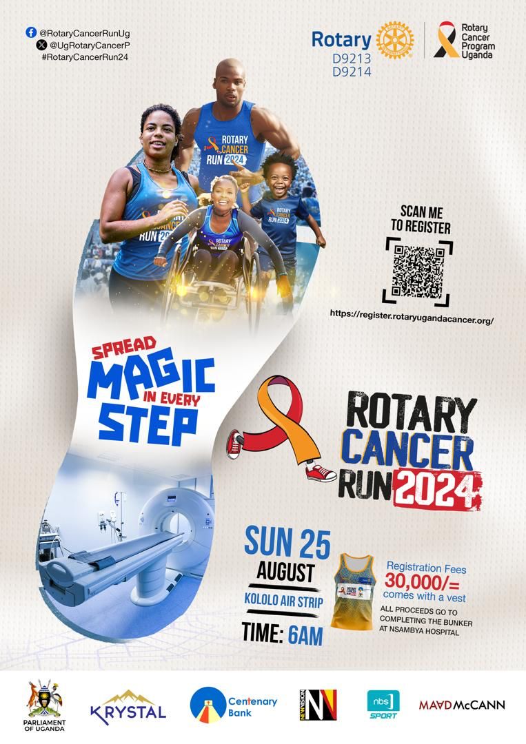 Join us for the 13th Annual @UgRotaryCancerP on August 25th at Kololo ceremonial grounds.Let's lace up, run together, for a purposeful cause and make a real difference in the fight against cancer. Every step counts.