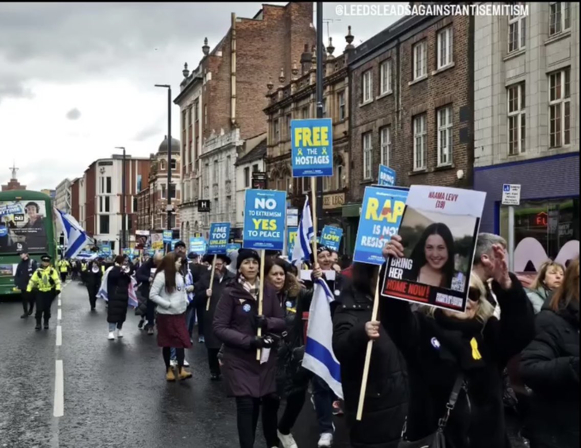 #LeedsLeadsAgainstAntisemitism One thousand people marched yesterday in Leeds to #LetOurPeopleGo We sang, chanted  & shouted to #BringThemHomeNow 💙🇮🇱🔯 @GhorbaniiNiyak didn’t get arrested for his poster #HamasIsTerrorist #LeedsLeads the fight against #Antisemitism #AmYisraelChai