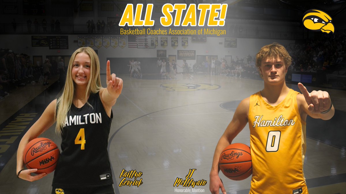 Congratulations to Kaitlyn Geurink and JT McIllwain for being named to the Basketball Coaches Association of Michigan's Best of the BEST lists! Very well deserved! 🏀👏 #GoHawkeyes