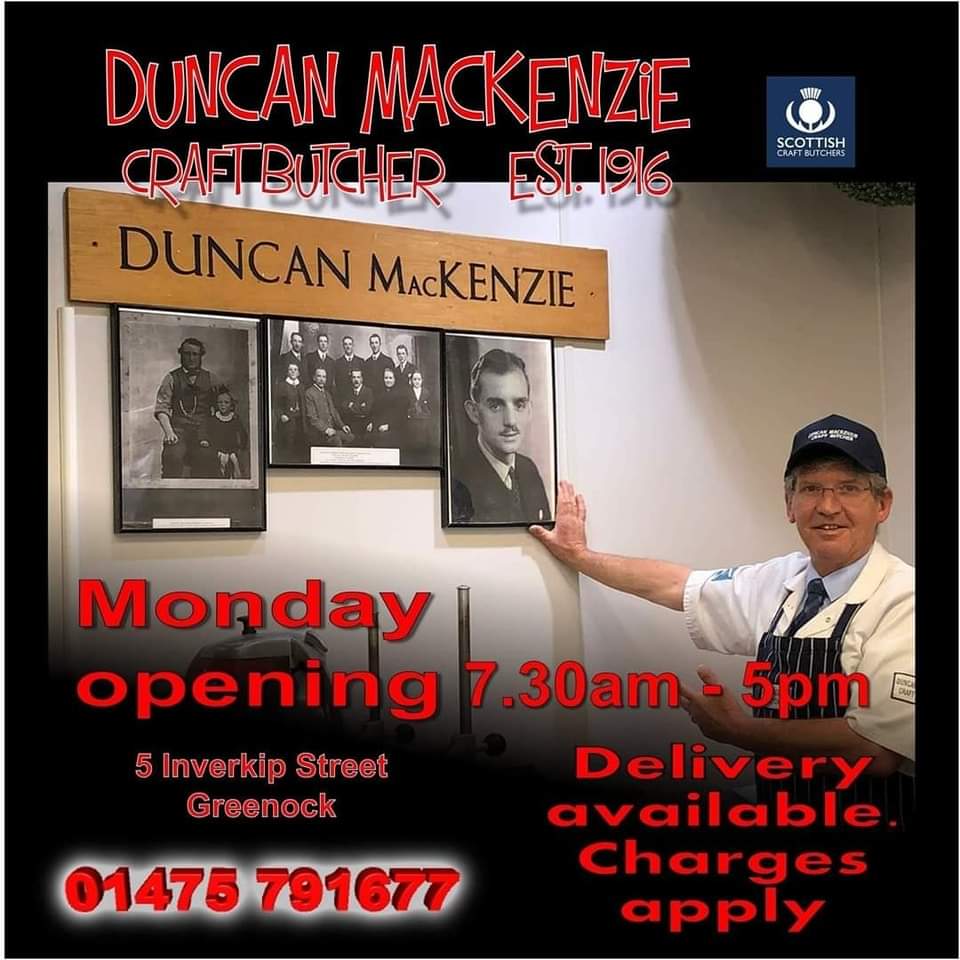 We close at 5pm #Monday. 
@MacKenzieBtchr at 5 Inverkip Street Greenock. 
☎️ Call 01475 791677
 
#Butchers #Greenock
#Inverclyde #ChooseLocal #ScotlandLovesLocal #mondaymotivation  #ScotFoodandDrink