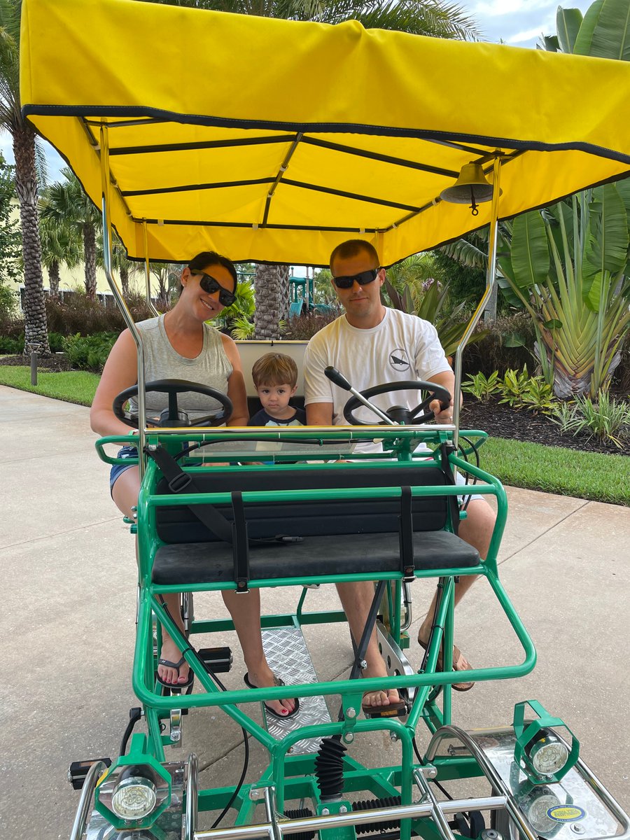 Cruise around Margaritaville Resort Orlando in style with our surrey bikes! Available for guests during their stay. 🚴‍♂️