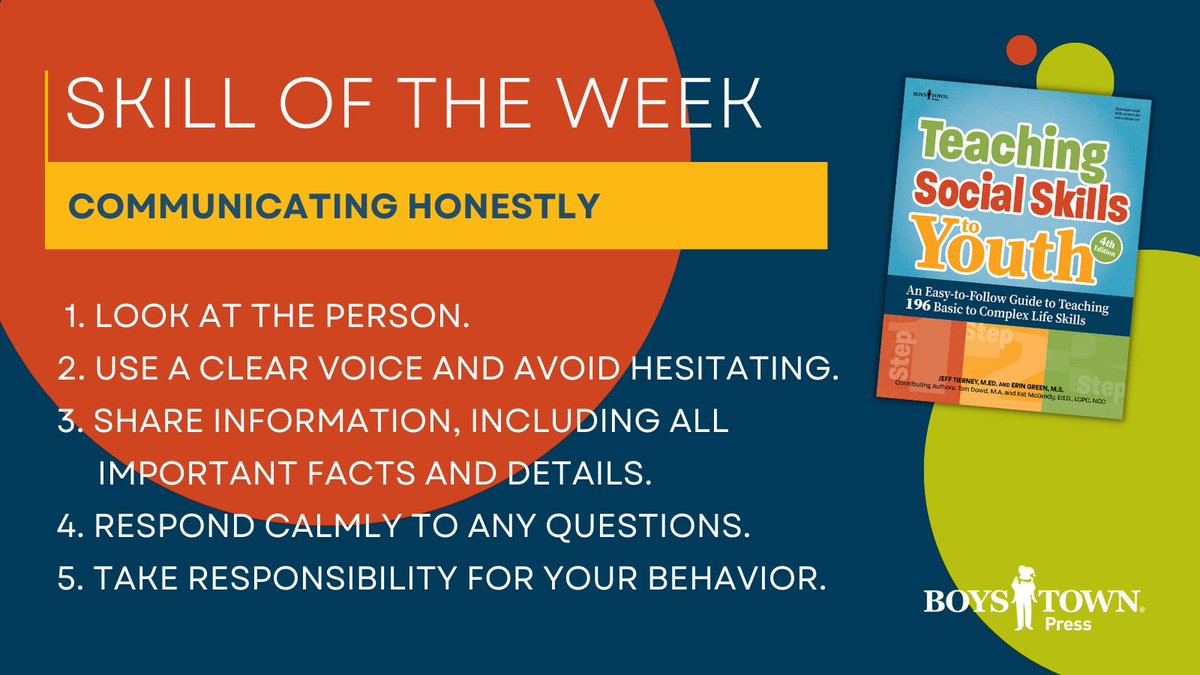 Skill of the Week: Communicating Honestly Skills are easily adaptable to reflect an individual’s specific abilities and cultural norms. And for more skills like this, check out 'Teaching Social Skills to Youth, Fourth Edition' here: bit.ly/3vuDgAL