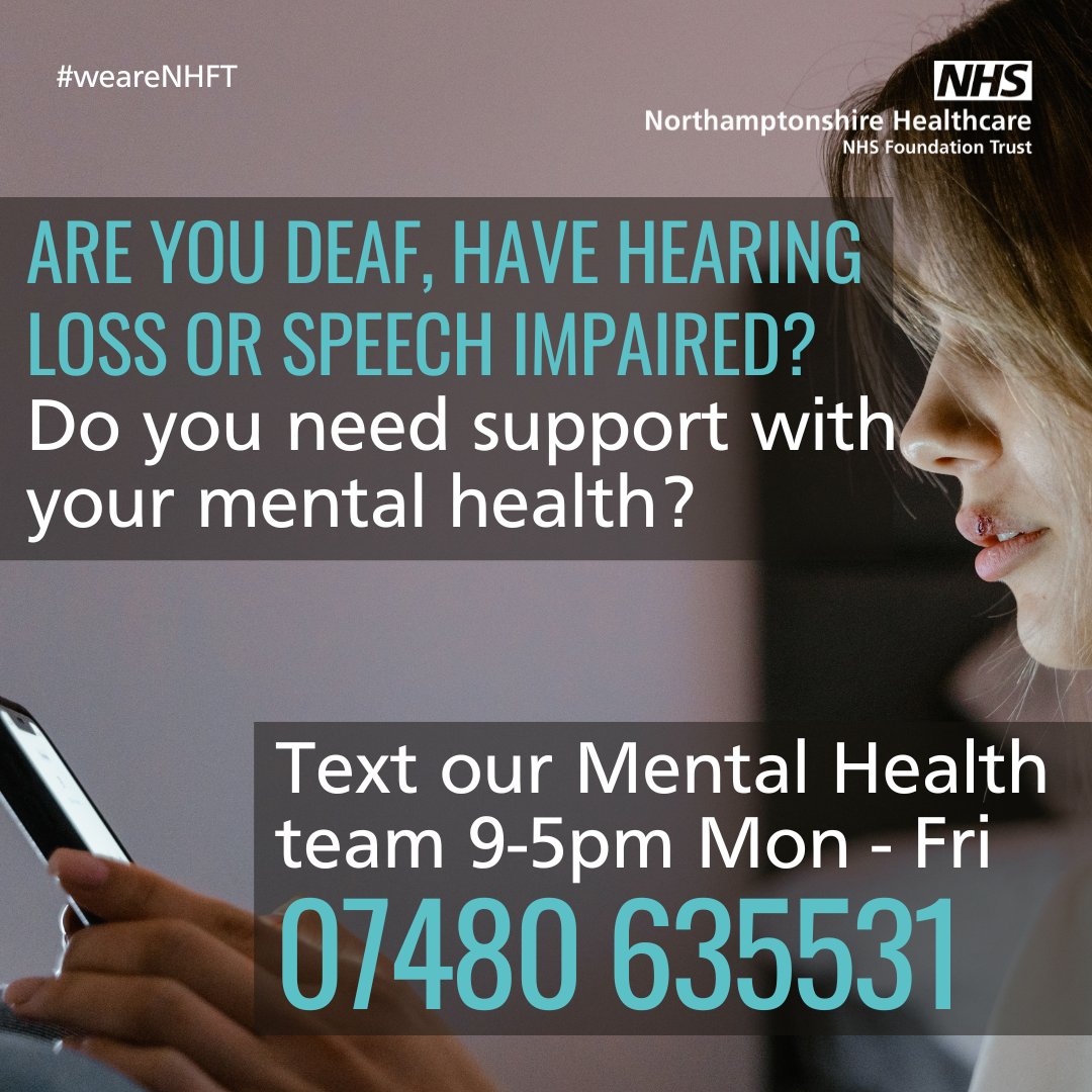 Are you deaf, do you have hearing loss or are you speech impaired? Do you need support with your mental health? Our new text service is available Monday to Friday, from 9-5pm. You can send a text message to 07480 635531 or start a chat online here chathealth.nhs.uk/start-a-chat/h…