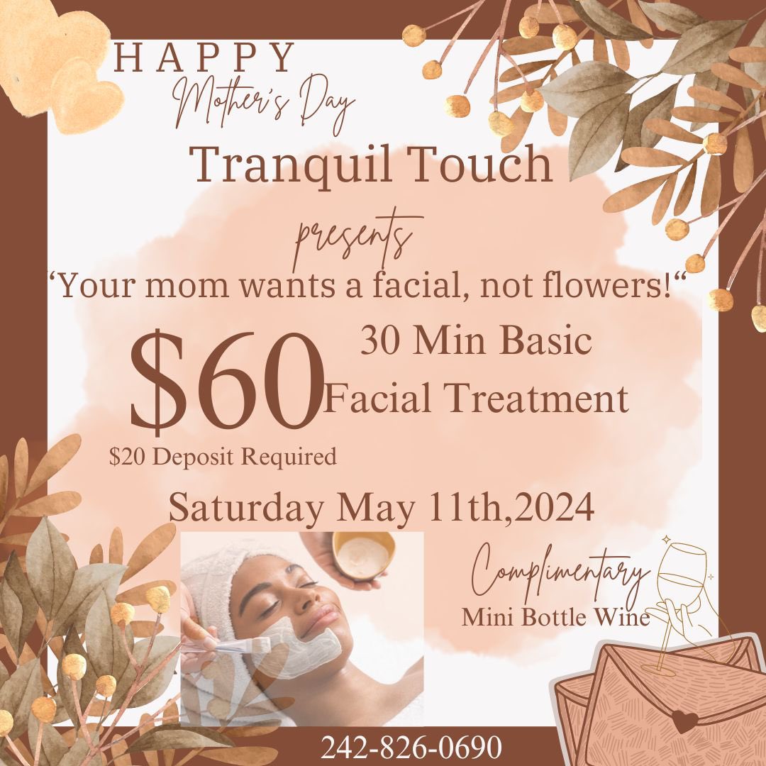 Your Mom Wants A Facial Not Flowers ! 
Treat your mom or someone as special as your mom to our first annual mother’s day special 💕.  Spots are limited & deposits are required to secure all spots . 
•$20 Deposit Must Be Payed No Later Than Friday May 10th, 2024.
#RetweetPlease!