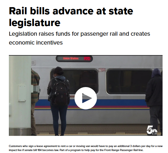 The front range rail boondoggle is moving along at the Capitol. It's a dishonest tax pretending to be a fee!

'Senate Bill 184 creates a new $3 per day impact fee for rental cars and moving vans.'

article: koaa.com/news/covering-… #coleg #copolitics