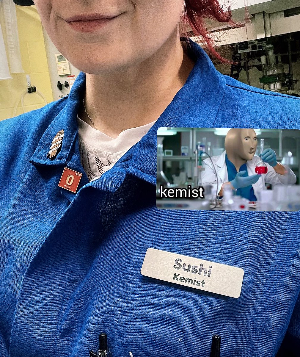 The mechanism is coming but for now feast your eyes on my new lab coat name tag! 😏 🍣 K E M I S T 

#realtimechem #chemtwitter