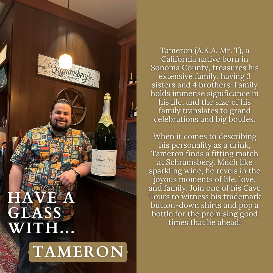 Dedication, expertise, and a whole lot of sparkle! Say hello to Tameron, from vine to bottle, he ensures perfection in every sip. ✨🍾🥂 #schramsberg #sparklingwine #napavalley #napavalleywinery #visitnapavalley #calistoga