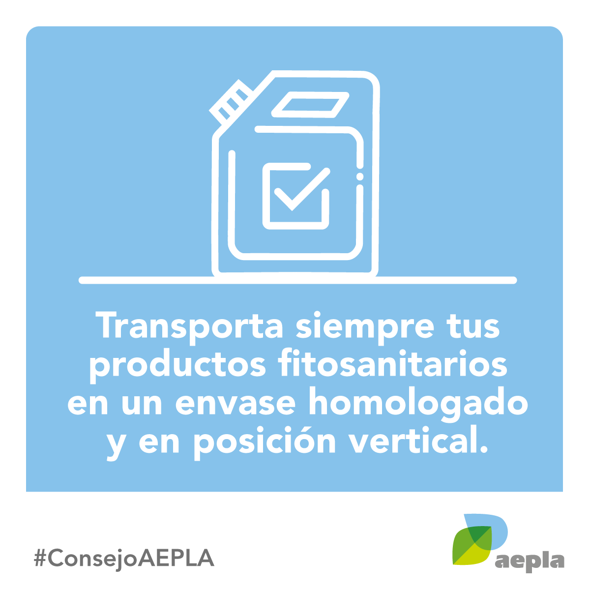 Evita un posible derrame accidental en el transporte de tus productos fitosanitarios 🌱🔍, empleando envases adecuados, con cierre de rosca 🔄 Además, supervisa que durante su desplazamiento siempre se mantengan en posición vertical 🧴⬆️ #ConsejoAEPLA